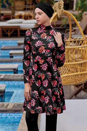 Likralı Boneli Tesettür Mayo Plaj Giyim  | Rozamay 9008 